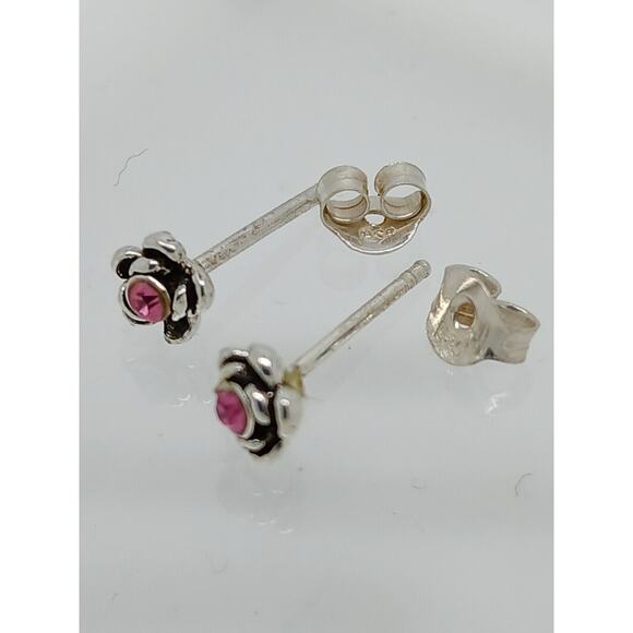 Vintage Estate Jewelry NOS .925 Sterling Silver Pink Rose Crystal Earrings - Picture 3 of 7